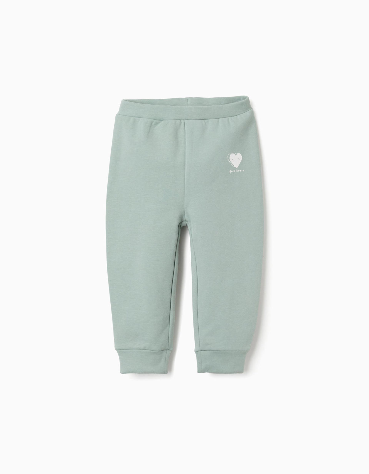 Calças cardadas com coração estampado para bebé menina, verde-claro