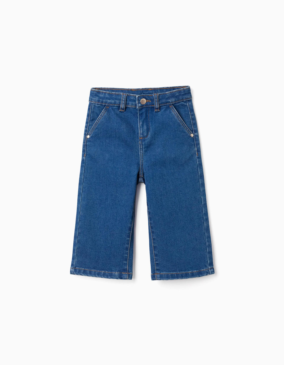 Calças de ganga wide leg com 4 bolsos para bebé menina, azul