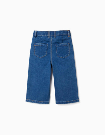 Calças de ganga wide leg com 4 bolsos para bebé menina, azul