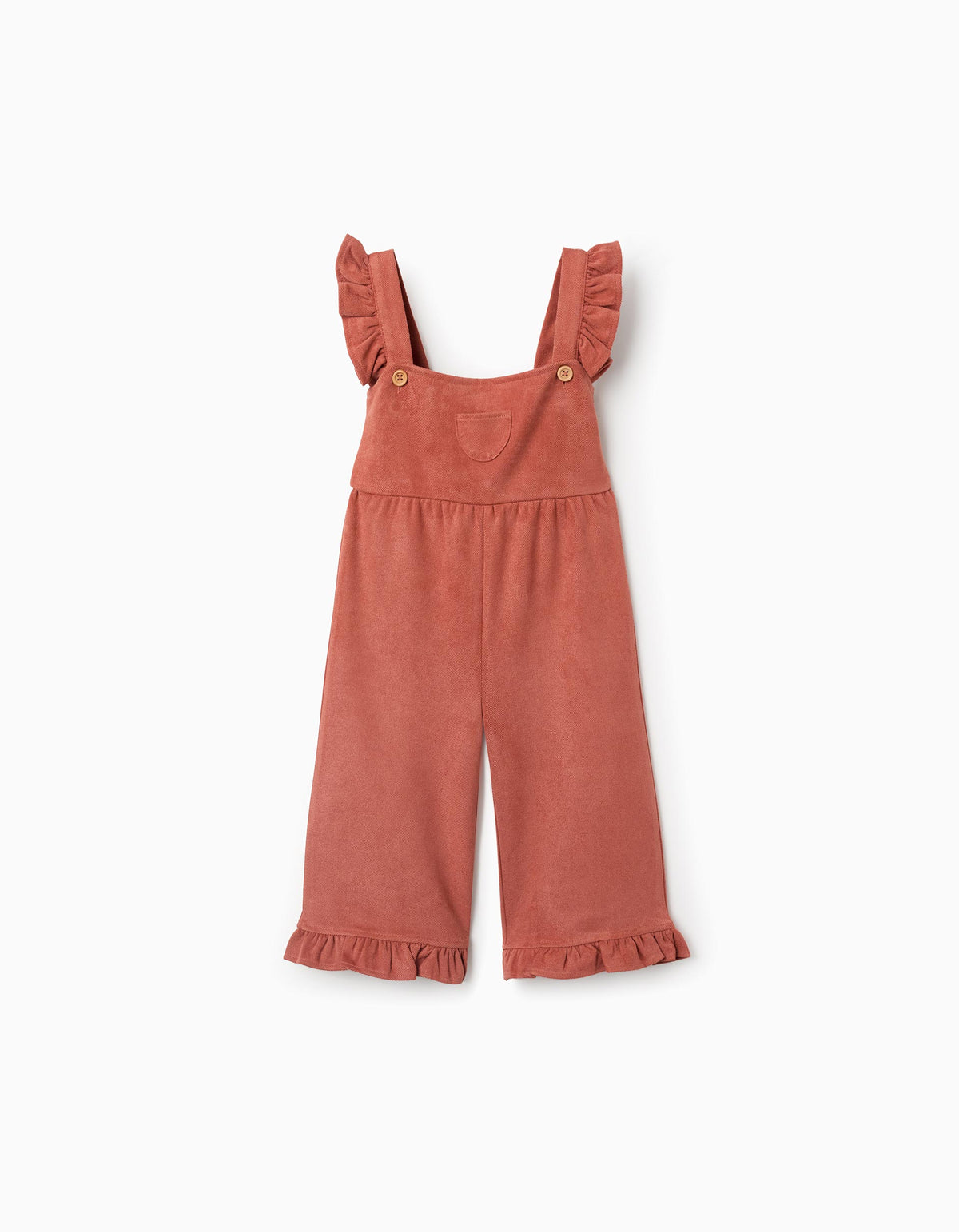 Jardineiras wide leg com folhos para bebé menina, terracota
