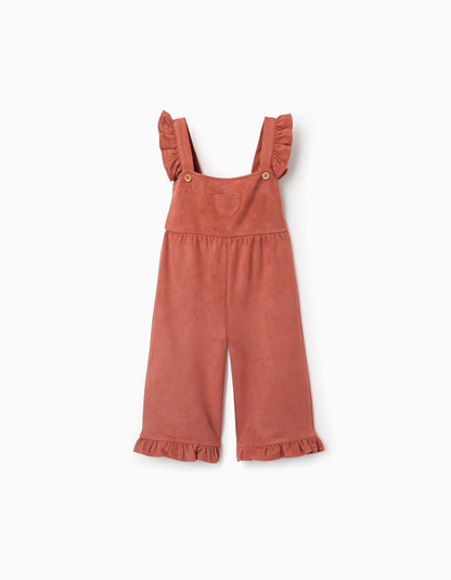Jardineiras wide leg com folhos para bebé menina, terracota