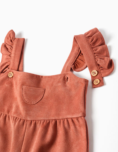 Jardineiras wide leg com folhos para bebé menina, terracota