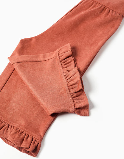 Jardineiras wide leg com folhos para bebé menina, terracota