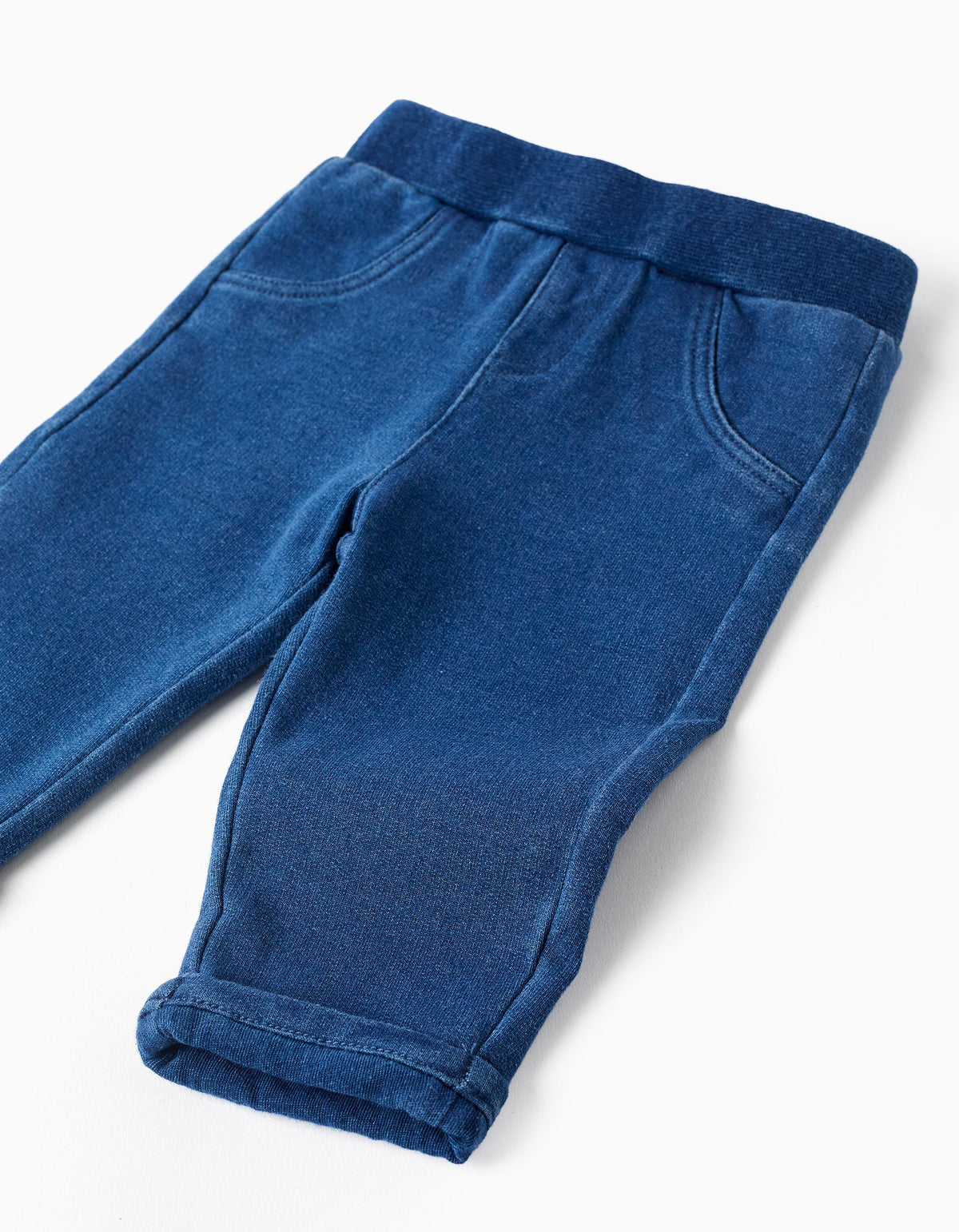 Calças de ganga com bolsos decorativos para recém-nascidos, azul