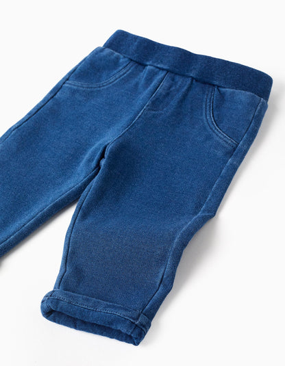 Calças de ganga com bolsos decorativos para recém-nascidos, azul