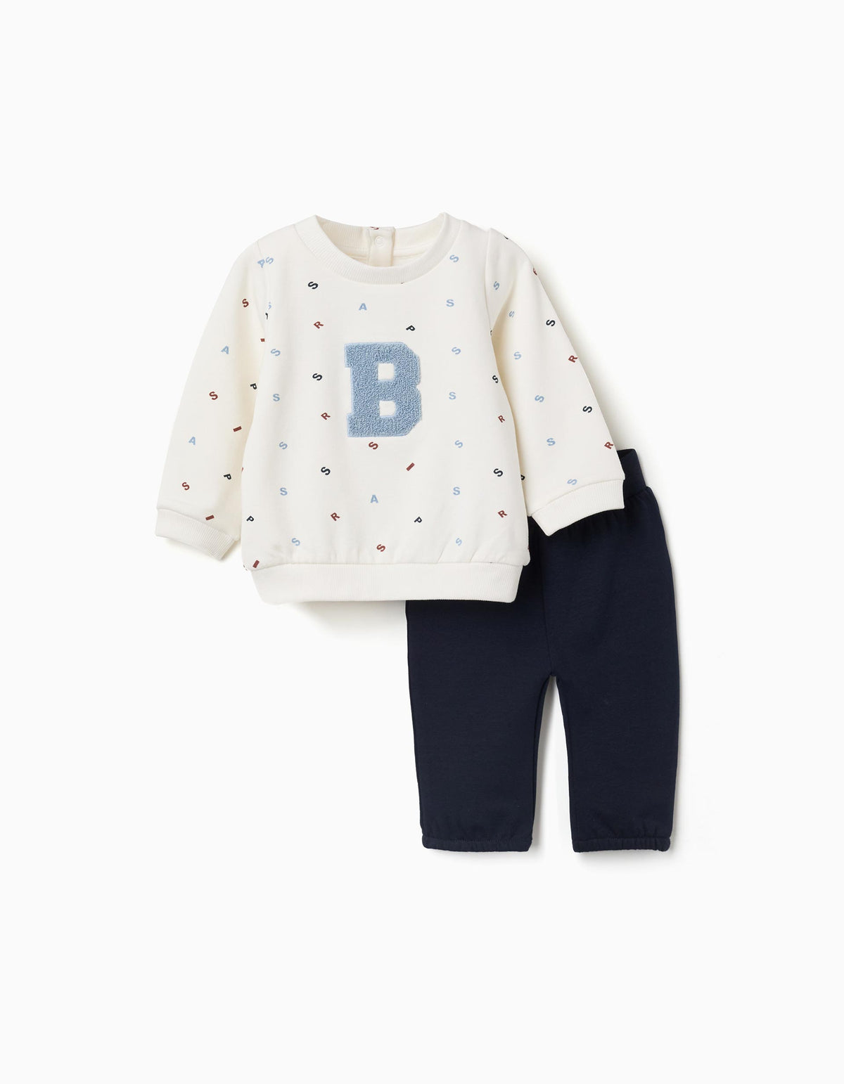 Conjunto cardado com bordado bouclé para recém-nascido, branco/azul