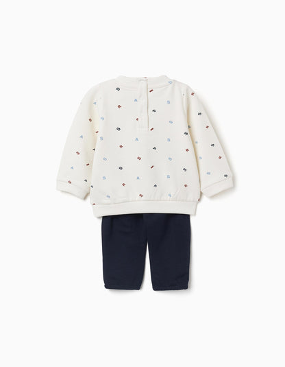 Conjunto cardado com bordado bouclé para recém-nascido, branco/azul