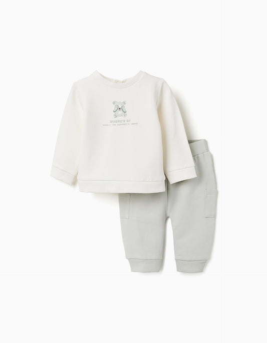 Conjunto cardado com estampado em relevo para recém-nascidos, branco/verde