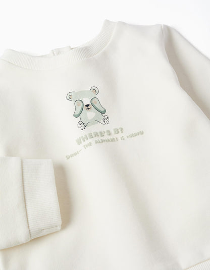 Conjunto cardado com estampado em relevo para recém-nascidos, branco/verde