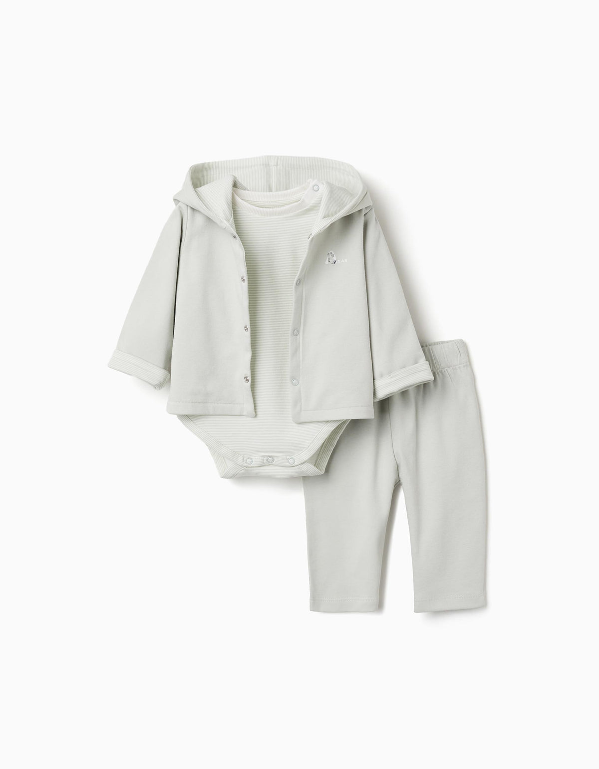 Conjunto de 3 peças de algodão às riscas para recém-nascidos, branco/verde