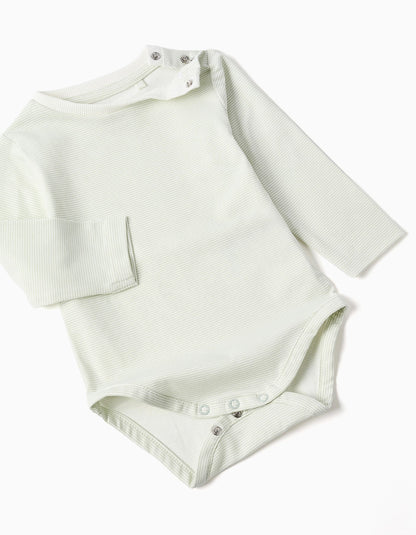 Conjunto de 3 peças de algodão às riscas para recém-nascidos, branco/verde