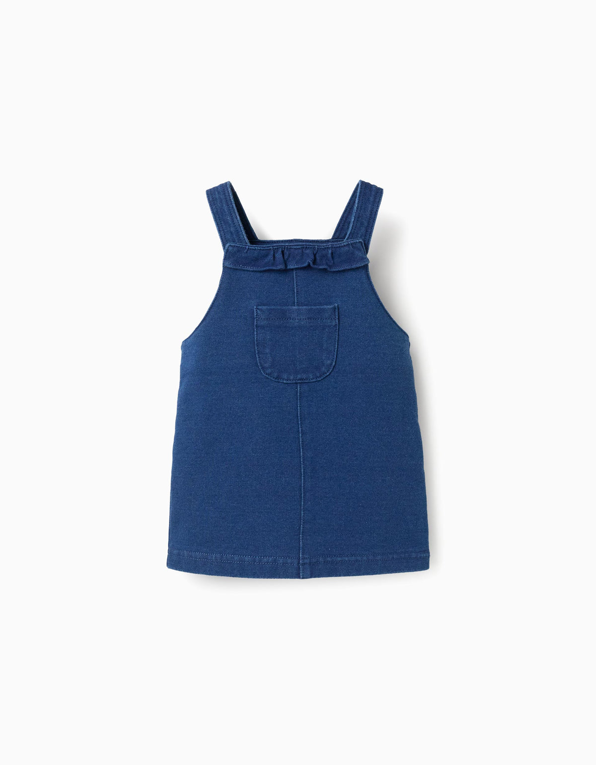 Saia de peito de ganga com folhos para recém-nascida, azul