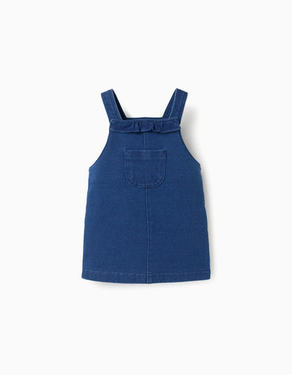 Saia de peito de ganga com folhos para recém-nascida, azul