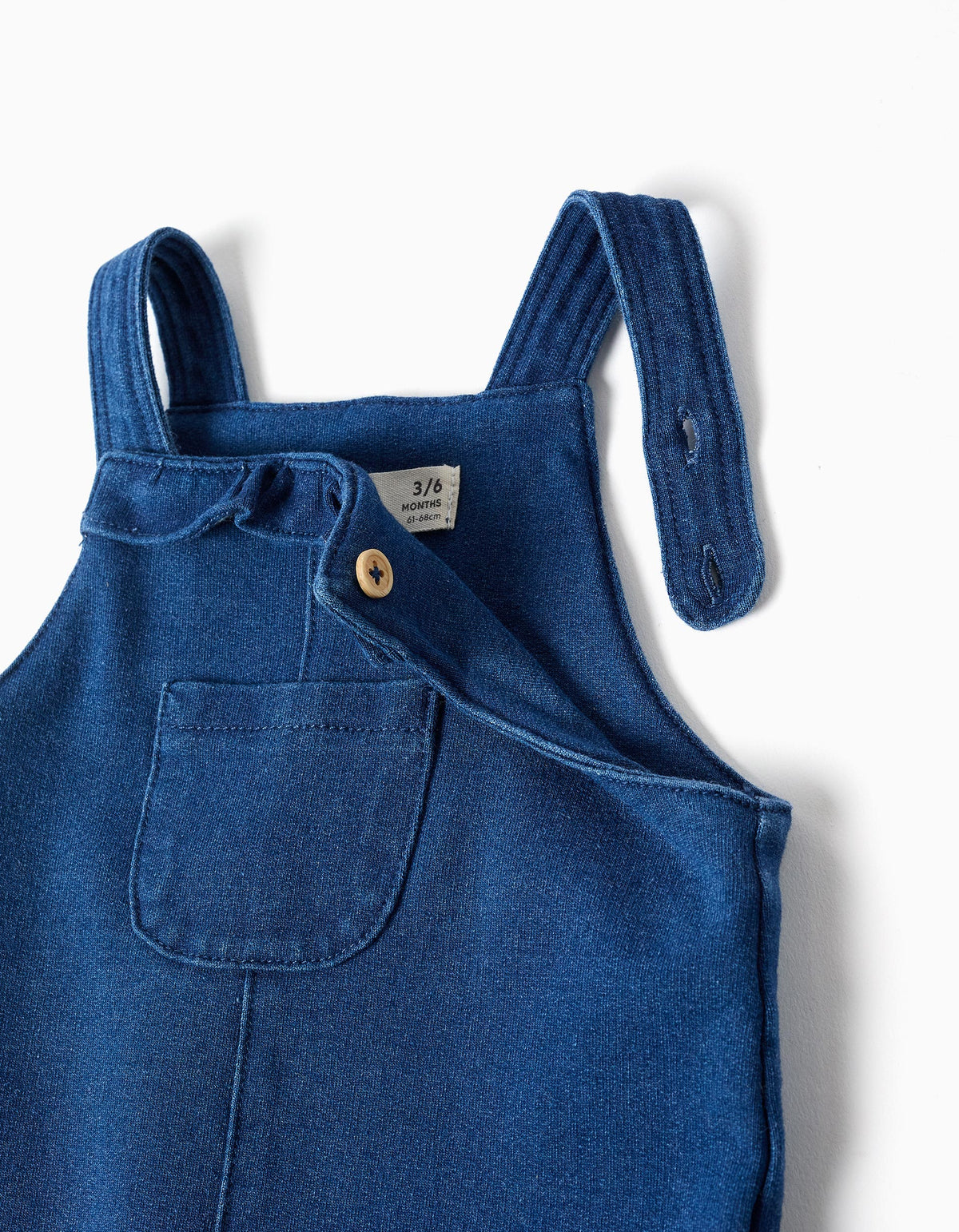 Saia de peito de ganga com folhos para recém-nascida, azul