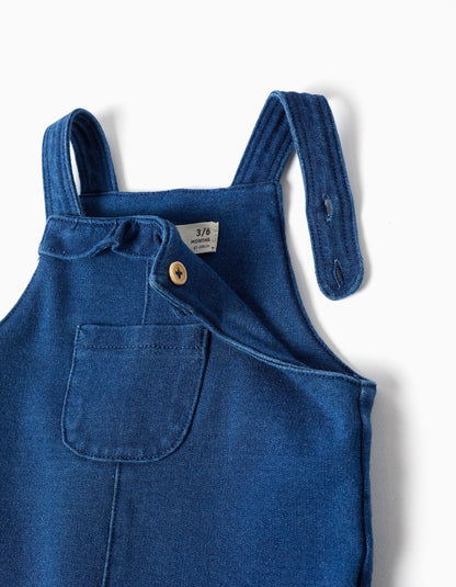Saia de peito de ganga com folhos para recém-nascida, azul