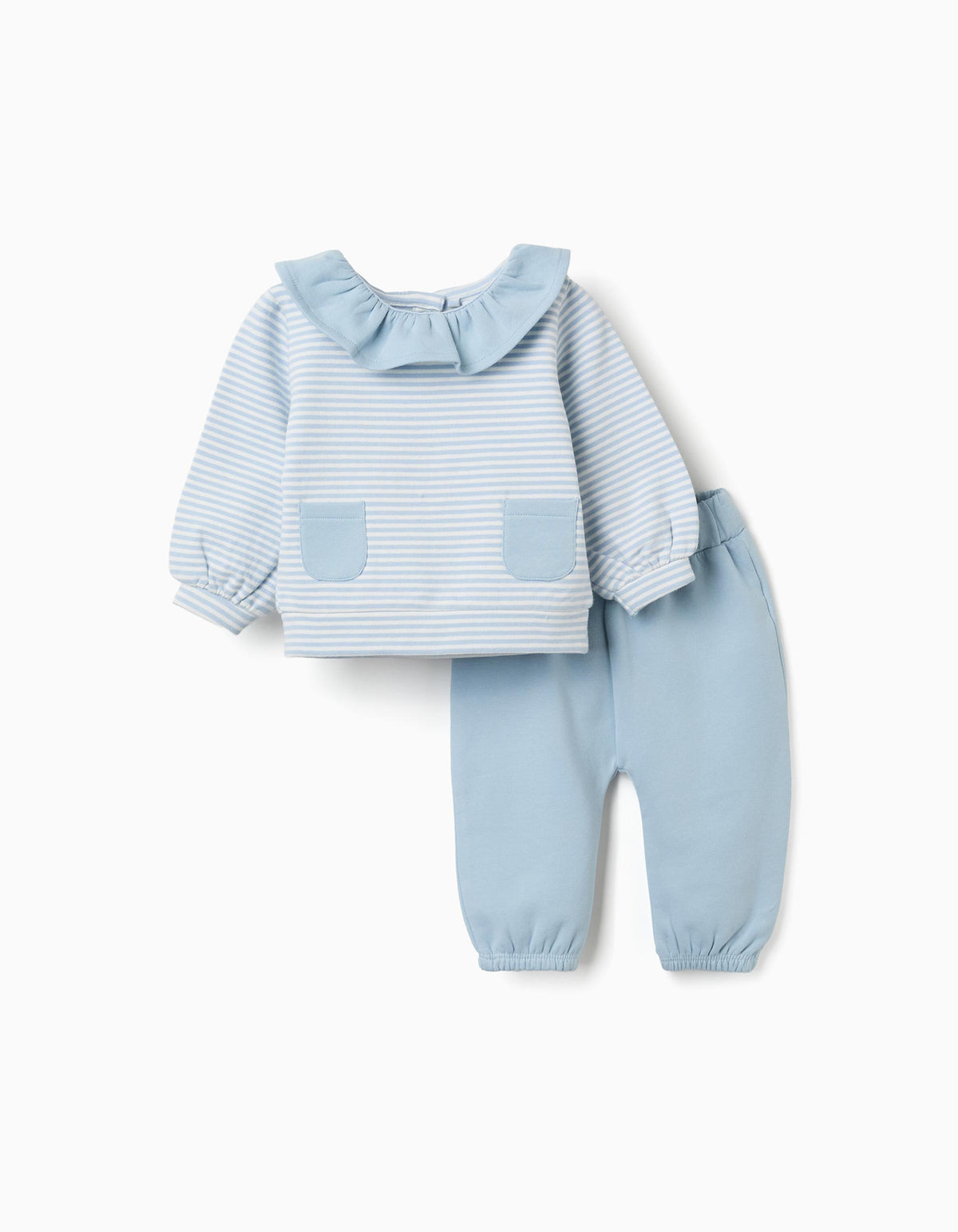 Conjunto cardado com folhos para recém-nascida, azul-claro