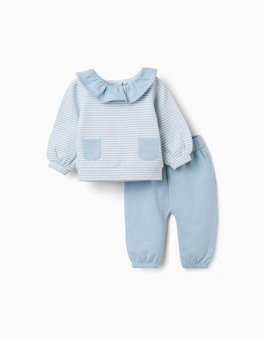 Conjunto cardado com folhos para recém-nascida, azul-claro