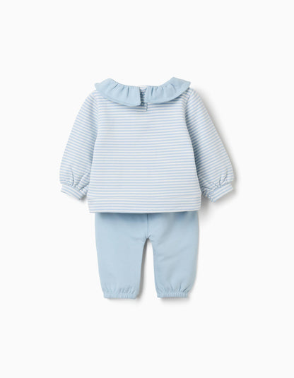 Conjunto cardado com folhos para recém-nascida, azul-claro