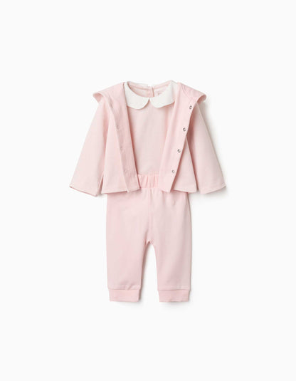 Conjunto de 3 peças de algodão para recém-nascida, rosa-claro