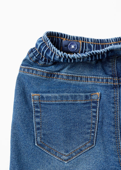 Calças de ganga slim fit com cordão para bebé menino, azul