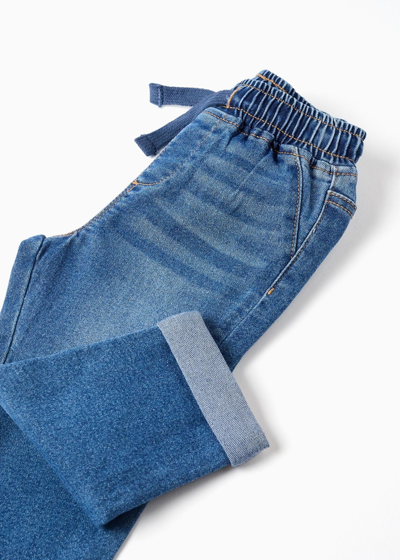 Calças de ganga slim fit com cordão para bebé menino, azul