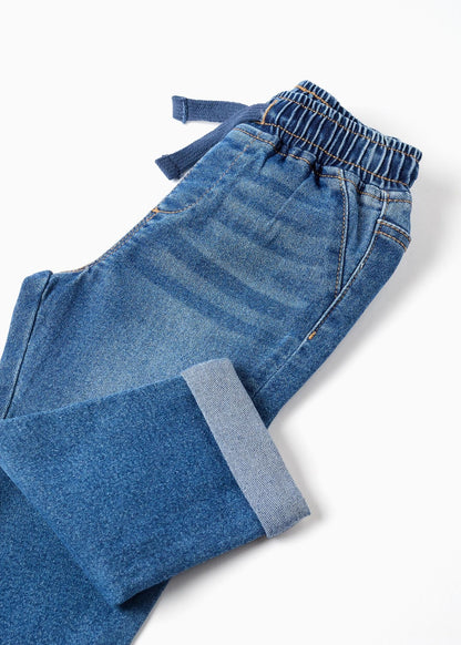 Calças de ganga slim fit com cordão para bebé menino, azul