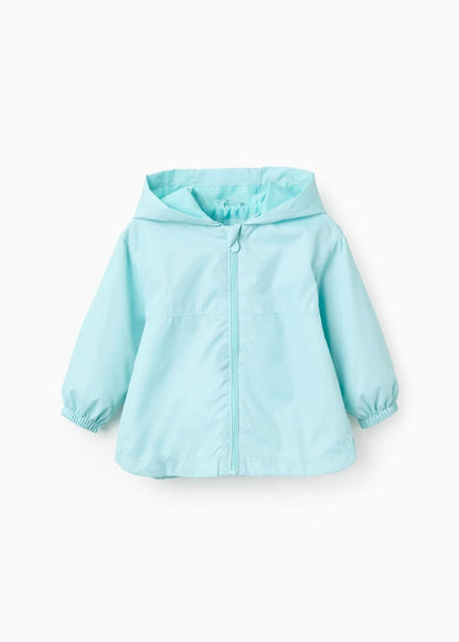 Casaco corta-vento com capuz e forro para bebé menina, azul-turquesa
