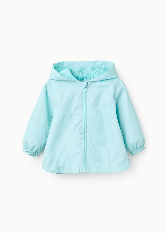 Casaco corta-vento com capuz e forro para bebé menina, azul-turquesa