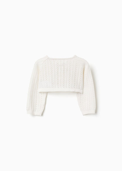 Casaco de malha curto para bebé menina, branco