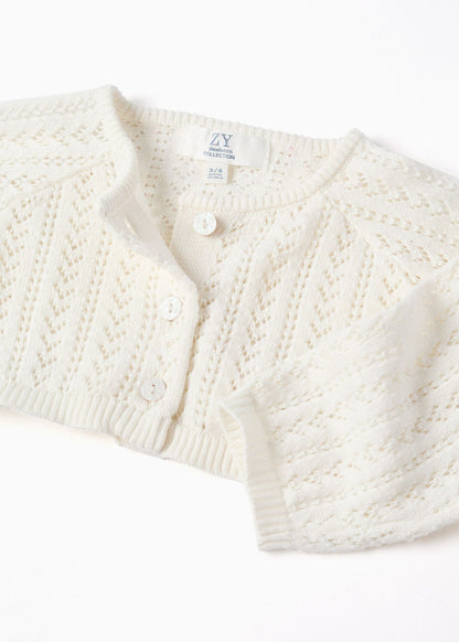 Casaco de malha curto para bebé menina, branco