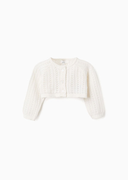 Casaco de malha curto para bebé menina, branco