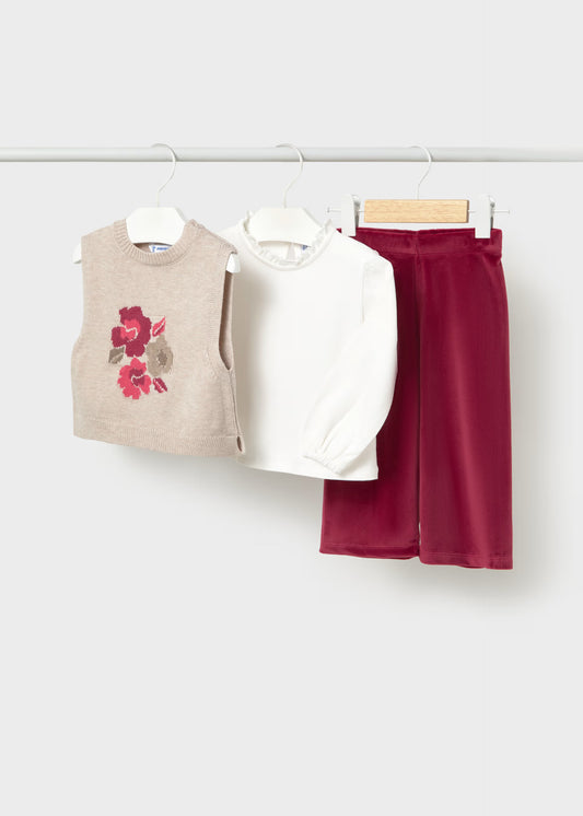 Conjunto de calças e camisa com colete para menina, mayoral