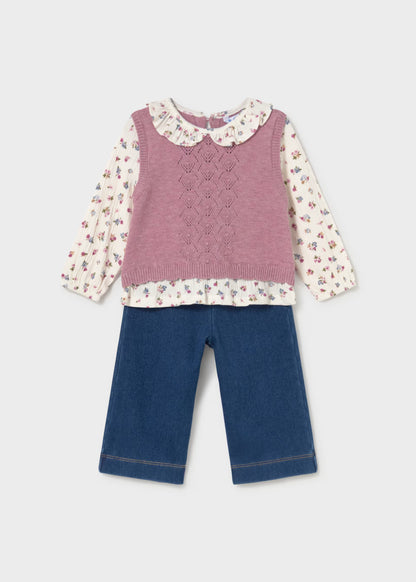 Conjunto de menina com calças e blusa com colete, mayoral