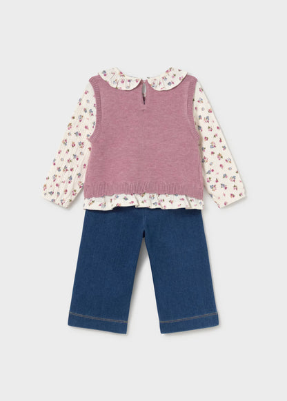 Conjunto de menina com calças e blusa com colete, mayoral