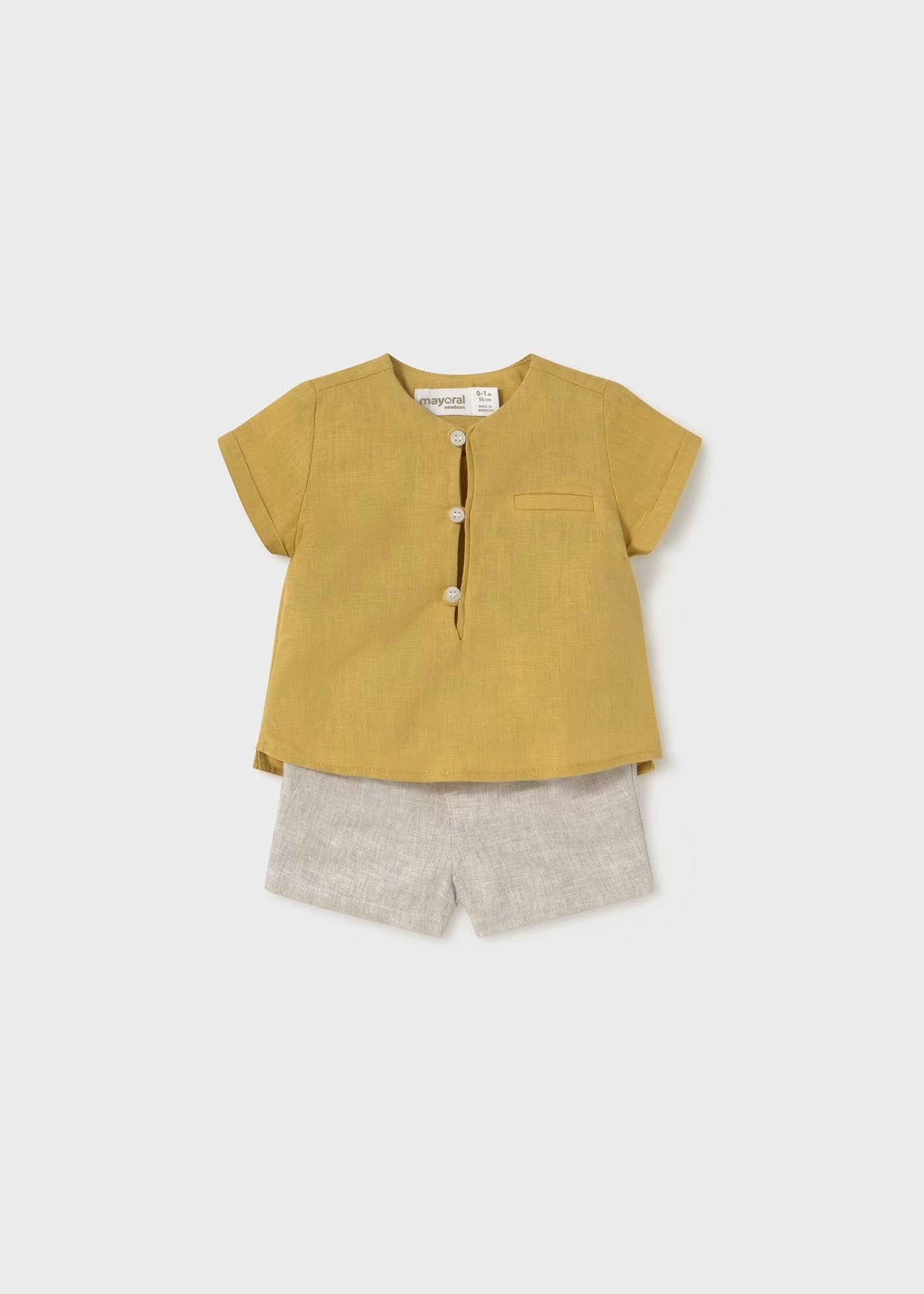 Conjunto calções e camisa com linho recém nascido