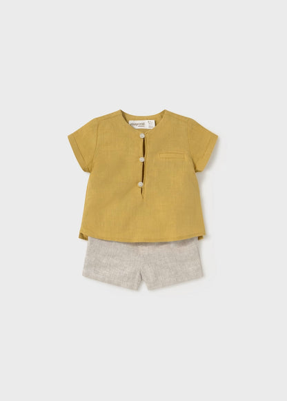 Conjunto calções e camisa com linho recém nascido