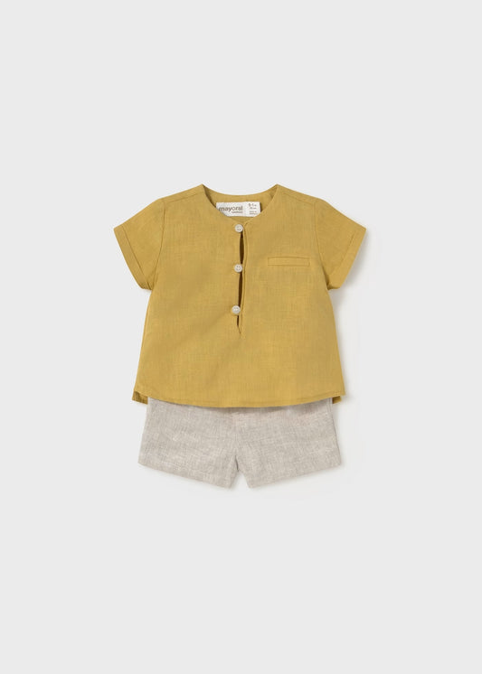 Conjunto calções e camisa com linho recém nascido