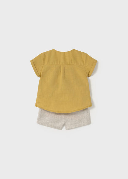 Conjunto calções e camisa com linho recém nascido