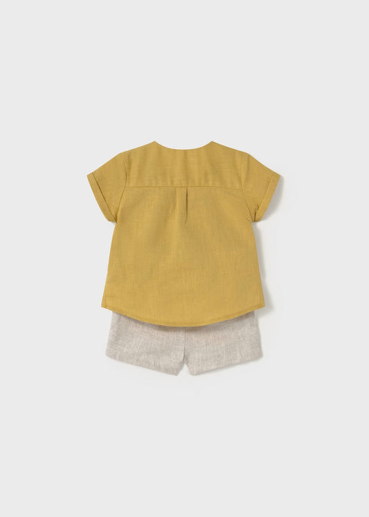 Conjunto calções e camisa com linho recém nascido