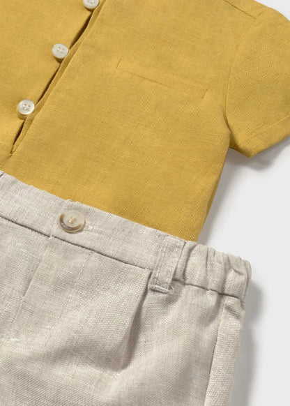 Conjunto calções e camisa com linho recém nascido