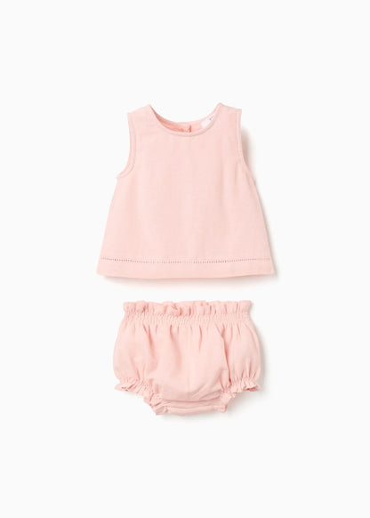 Blusa sem mangas + tapa-fraldas B&S para recém-nascida, rosa-claro