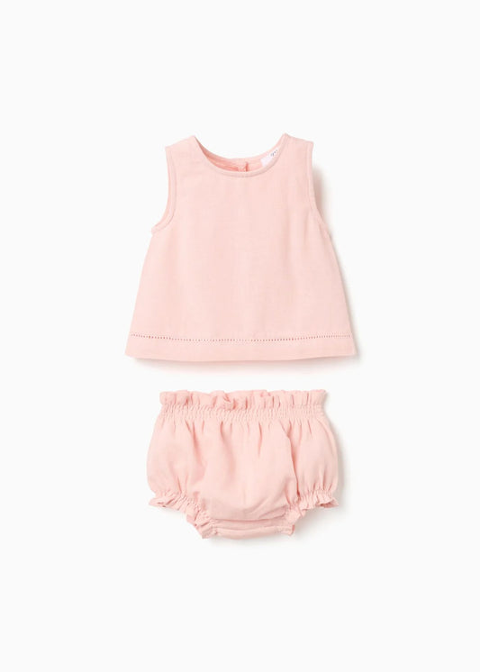 Blusa sem mangas + tapa-fraldas B&S para recém-nascida, rosa-claro