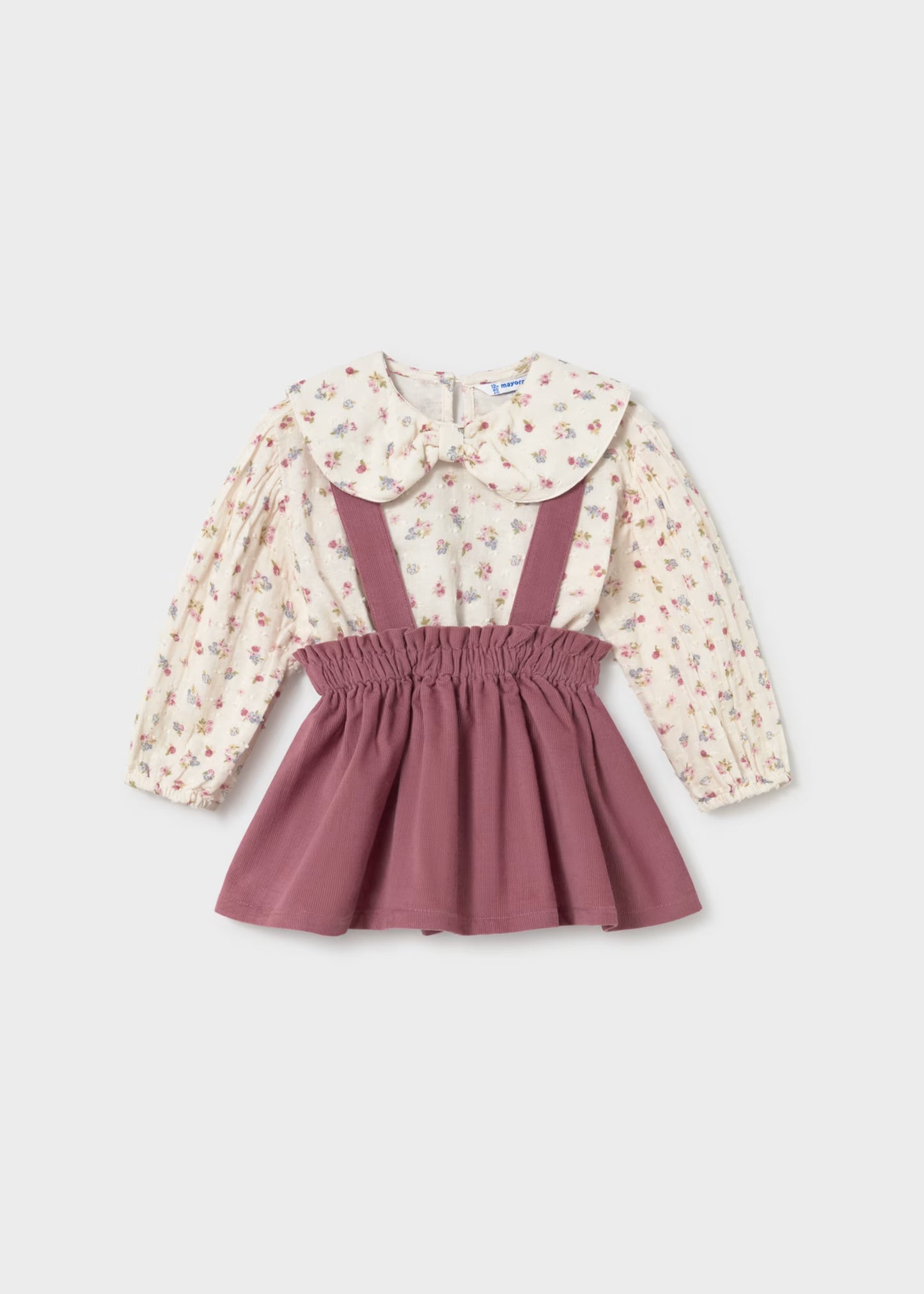 Conjunto saia com alças e blusa de menina, mayoral