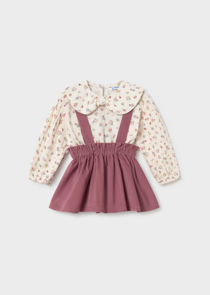 Conjunto saia com alças e blusa de menina, mayoral