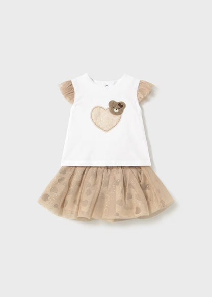 Conjunto saia tule e t-shirt recém nascida