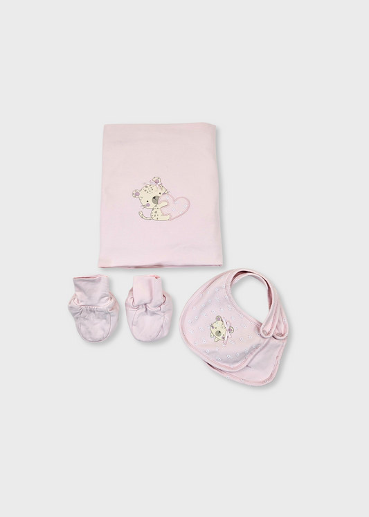 Conjunto manta, carapins e babete