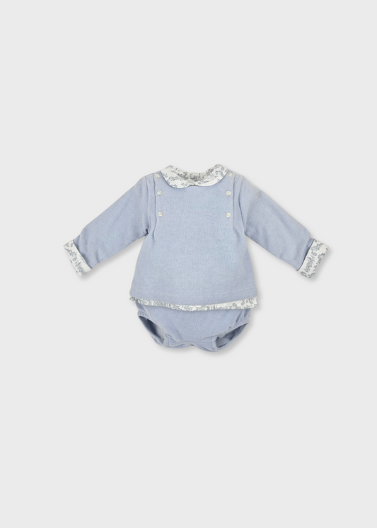 Conjunto Bebé Azul Claro em Algodão Cardado