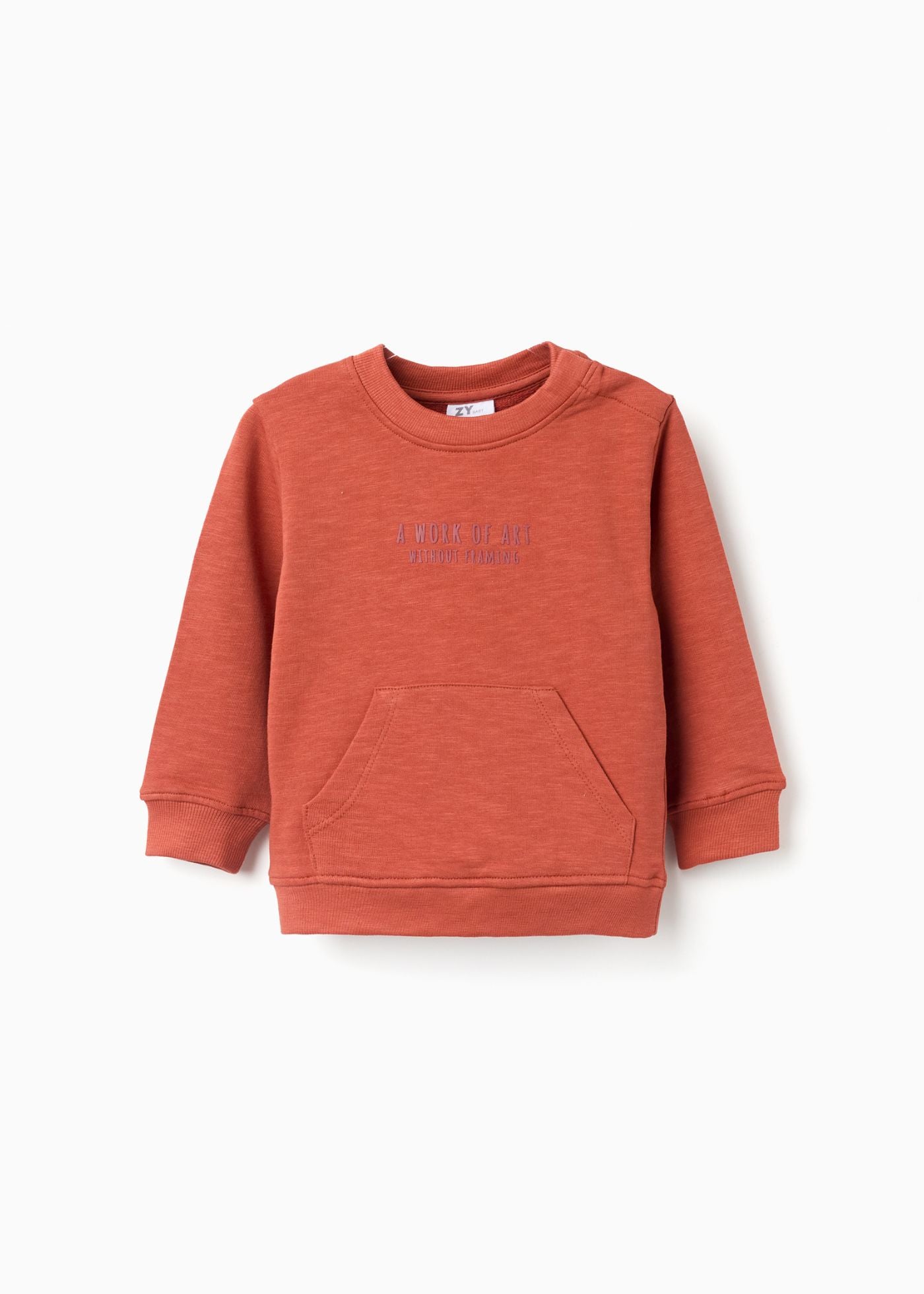 Sweat de algodão com bolso canguru para bebé menino, lã laranja, ZIPPY