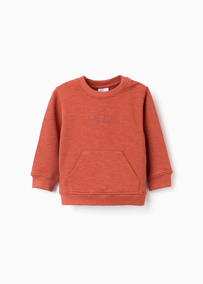 Sweat de algodão com bolso canguru para bebé menino, lã laranja, ZIPPY