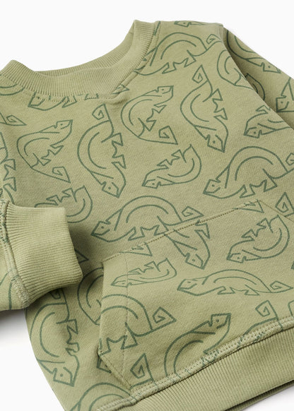 Sweat de algodão com bolso canguru para bebé menino, verde musgo, ZIPPY